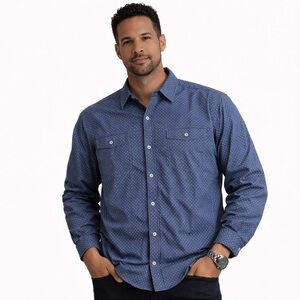 Projek Raw Button Down Shirt XL‎ Blue Geometric Print Long Sleeve Casual